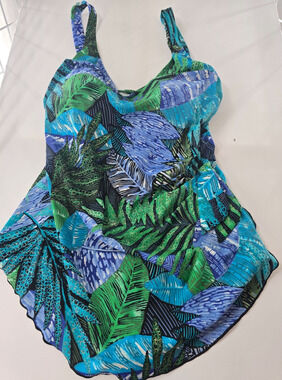 Maxine of Hollywood Swimsuit 18 Ruched Tummy Control Modest Full Coverage Blue